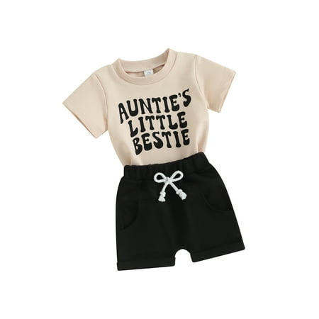 Toddler Boys Short Sleeve Letter Print Tops and Solid Color Shorts Set