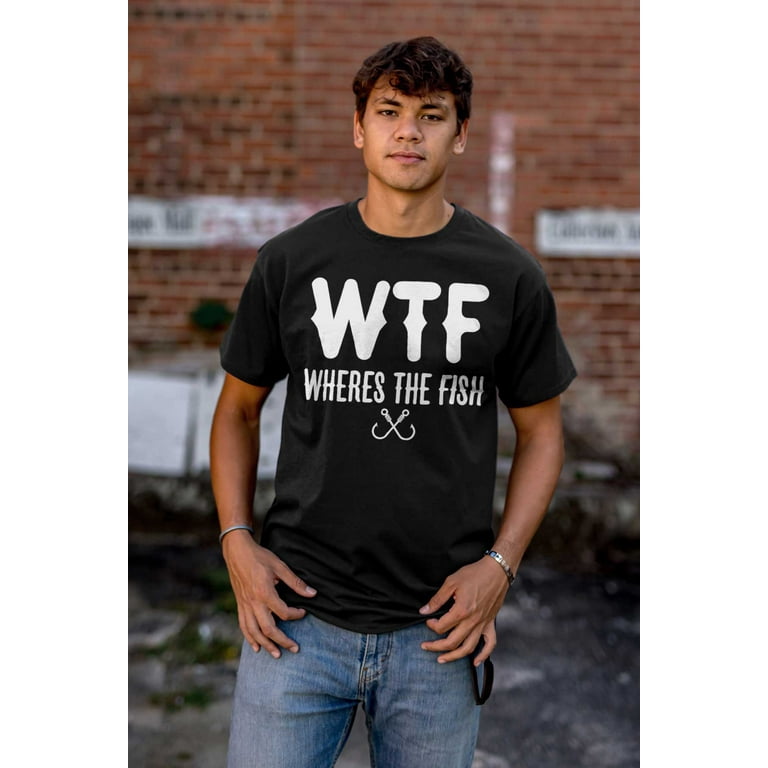 WTF Wheres the Fish Funny Fishing Fisherman Mens T-Shirt 100% Cotton
