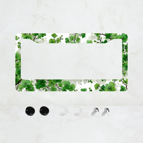 1pc Green Floral Pattern 2 Hole License Plate Frame, Aluminum Material, 6x12 Inches with Screw Kit, Retro Novelty Car Decoration Gift, Standard US License Plate Size