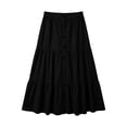 thumbnail image 5 of Womens Elastic High Waist Tiered Ruffle Midi Skirt Front Split Button Down Solid Boho Long Skirt for Summer Casual Wear Black M(M), 5 of 7