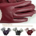 thumbnail image 2 of tredstone 1 pair Womens Faux Leather Gloves Autumn Winter Warm Rabbit Fur Mittens, 2 of 8