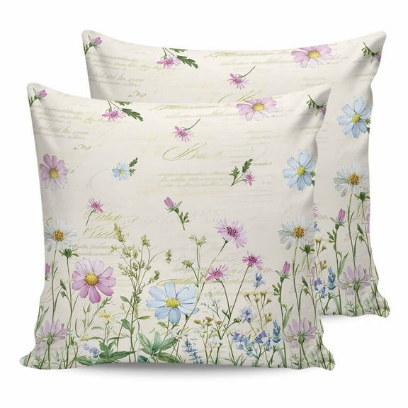 Outdoor Pillow Covers Pack of 2, Farm Flower Wildflower on Vintage Letter Waterproof Throw Pillowcase Cushion Cases, Summer Herb Decorative Pillow Cover for Couch Sofa Home Bed Patio