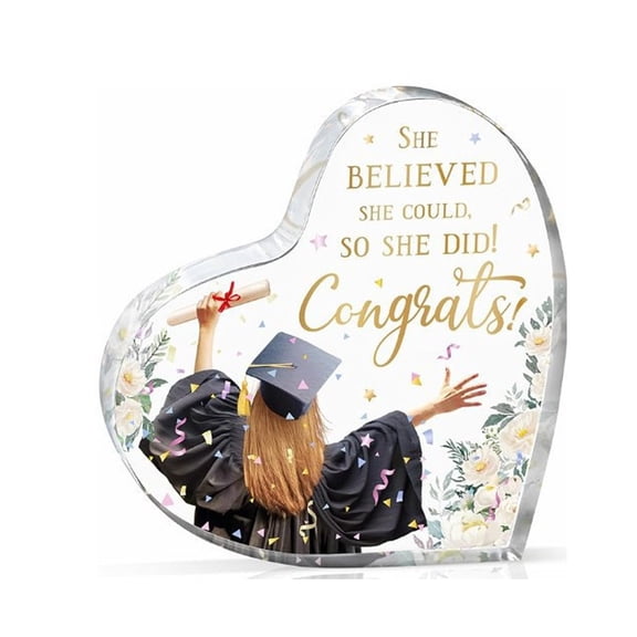 Kicpot Graduation Gifts for Her 2026, Heart-Shaped Acrylic Plaque, Glass Graduate Keepsakes for Son Daughter Friends School College Personalised Presents