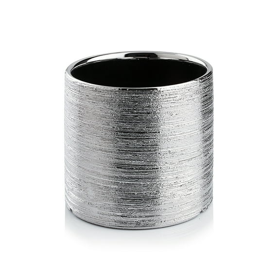WGV Textured Silver Ceramic Cylinder - 6.5" Wide x 6" Height, Good quality, Heavy Weighted Base - 1 Pc