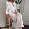 thumbnail image 3 of JUNWELL Robe Chemise Décontractée de Vacances Femme Couleur Unie Manches Longues Col en V Ample Coton Lin Robe Midi Été Mince Fin de Semaine Robes de Rue, 3 of 7