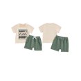 thumbnail image 2 of Jaweiwi Toddler Boys Summer Outfits 6 12 18 24Months 2T 3T Letter Print Short Sleeve T-Shirts Tops Elastic Waist Shorts 2Pcs Clothes Set, 2 of 9