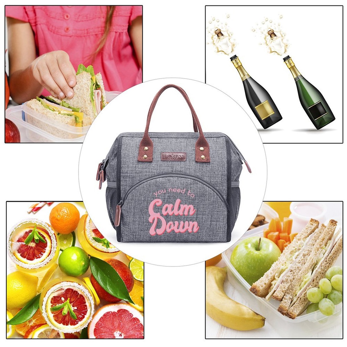inspirational Personalized Lunch Box for Women Initial Reusable Insulated Lunch Bag, Wide-Open Adult Lunchbox Cooler Lunchbag Snack Organizer Initial Leakproof Lunch Tote Bag for Picnic Work Outdoors