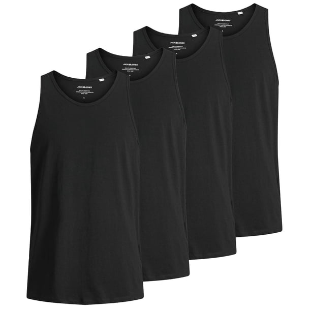 Jack & Jones Camiseta de tirantes para Hombre, Pack de 4 - JACBASIC TANKTOP, liso, algodón Negro L (Large)