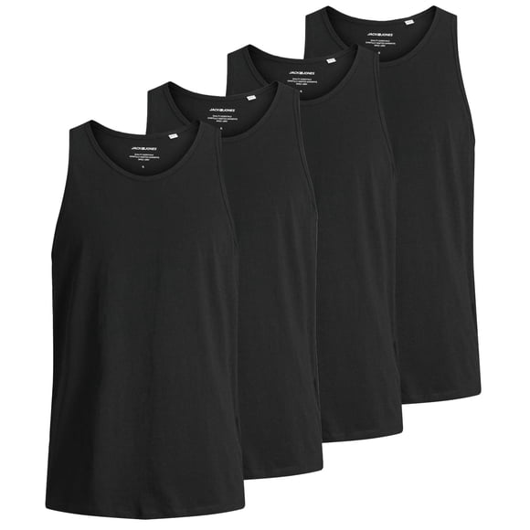 Jack & Jones Débardeur pour Homme, Lot de 4 - Débardeur JACBASIC, Couleur Unie, Coton Noir m (Moyen)