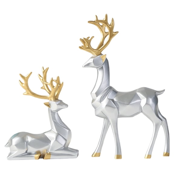 Christmas Reindeer Figurines,Resin Elk Sculpture Miniature Figurine Xmas Deer Statue,Elegant Silver Deer Christmas Decor,Winter Wonderland Themed Ornament For Indoor Tabletop Displays,1 Set