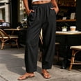 thumbnail image 2 of Women's Tapered Pants, Mid Rise Casual Pants with Elastic Waist & Side Pockets, Work Travel Running Outdoor Wear | VerBelle,Black L, 2 of 8