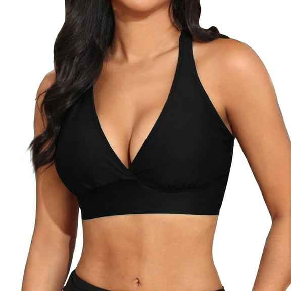 ANINEO Women Elastic Swimwear Tops Underwire Full Coverage Bikini Tops Push Up Swim Crop Tops Tie Back Bathing Tops Breathable Hawaii Summer Tropical Brazilian Beachwear