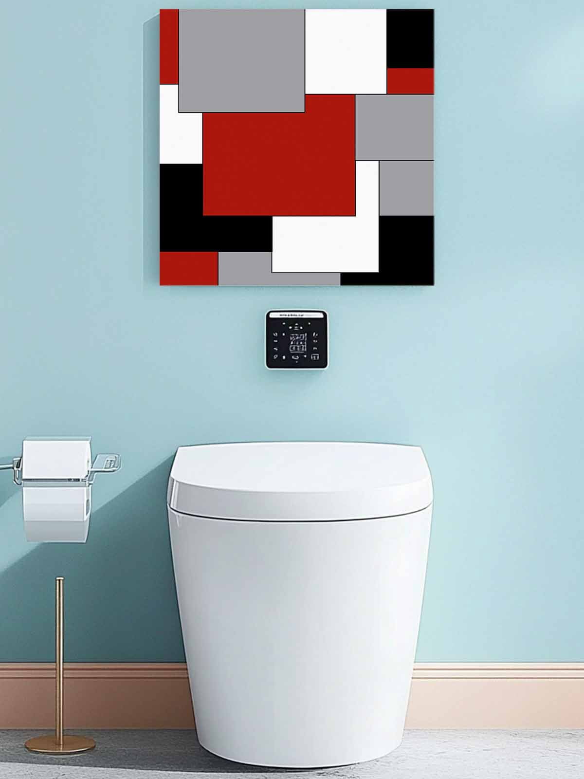 Abstract Art Canvas Wall Art, Patchwork Red Black and Grey Framed Wall Decor Modern Artwork Prints Painting for Living Room, Bedroom, Kitchen & Cafe Decor 16x16 Inch