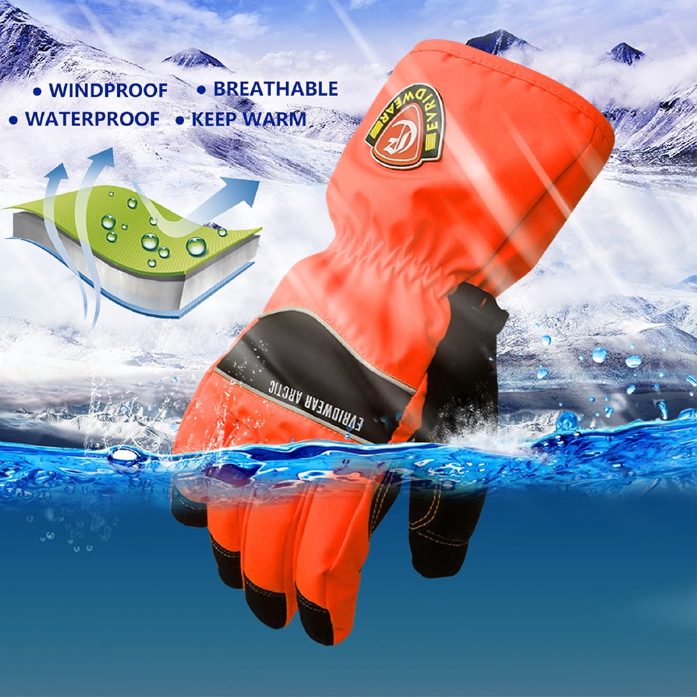 EvridWear Men Women Waterproof Ski Gloves, 3M Thinsulate Snowboard Winter Gloves ( XL, Orange)