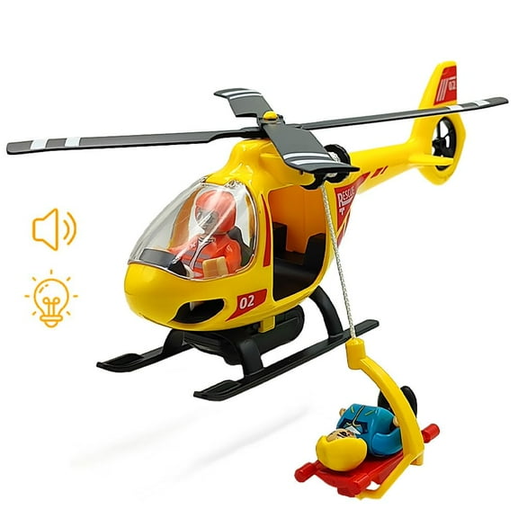 HYPERLIVING Wooden Train Cars Track Accessories Set Plane Toy with Light and Sound for Train Toys for 3-5-7 Boys Girls Years Old(Rescue Helicopter(with Light and Sound))