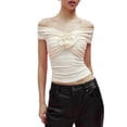 thumbnail image 2 of Douhoow 3D Flower Tank Top for Women Slim Fit T-Shirts Short Sleeve Off Shoulder Crop Top, 2 of 7