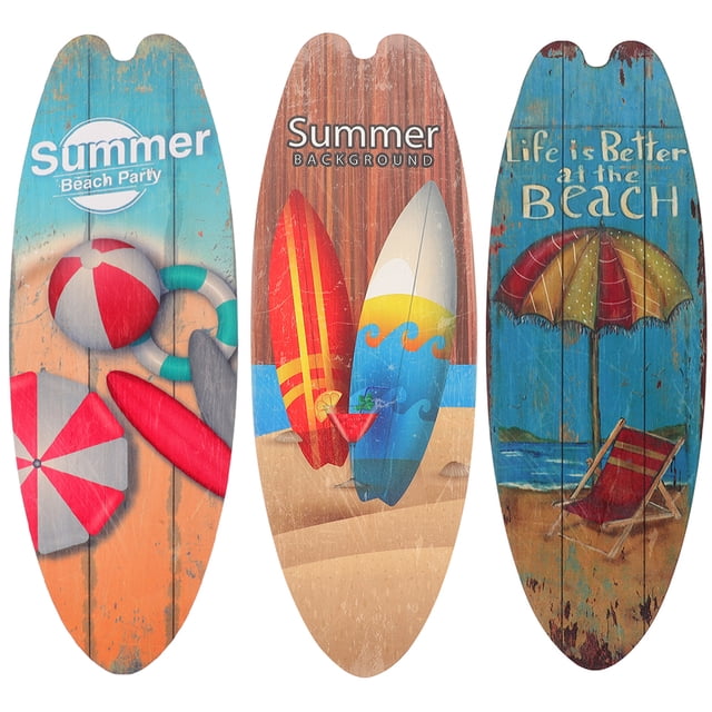3Pcs Creative Wood Surfboard Decor Summer Themed Beach Party Wall Sign Wooden Sign for Bar Home Decor