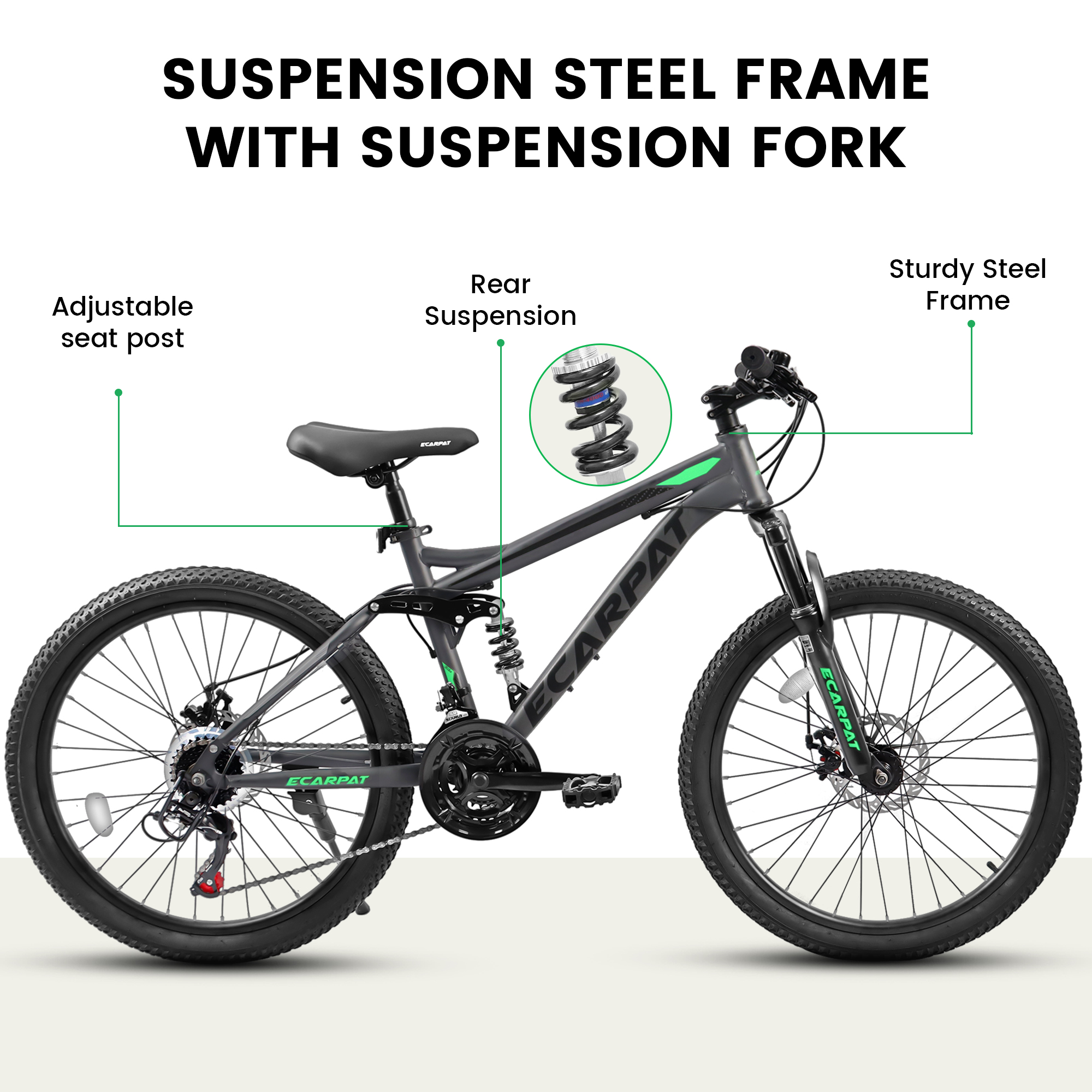 26 Inch Mountain Bike, 21-Speed Disc Brake, Front Fork Rear Shock Absorber Carbon Steel Frame Mountain Bike, Mens Womens Trail Commuter City Bicycles
