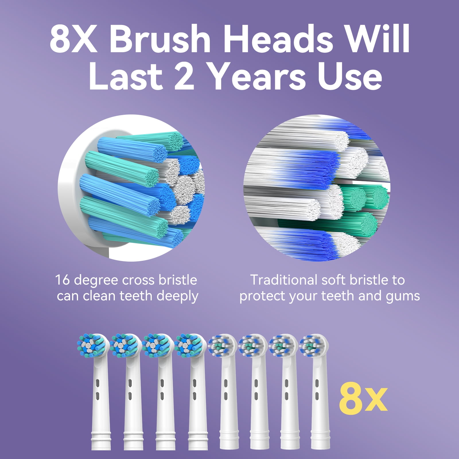 SEAGO Rotating Electric Toothbrush for adult, 8 Brush Heads,  5 Cleaning Modes, 2 Mins Timer, SG-2603 (White)
