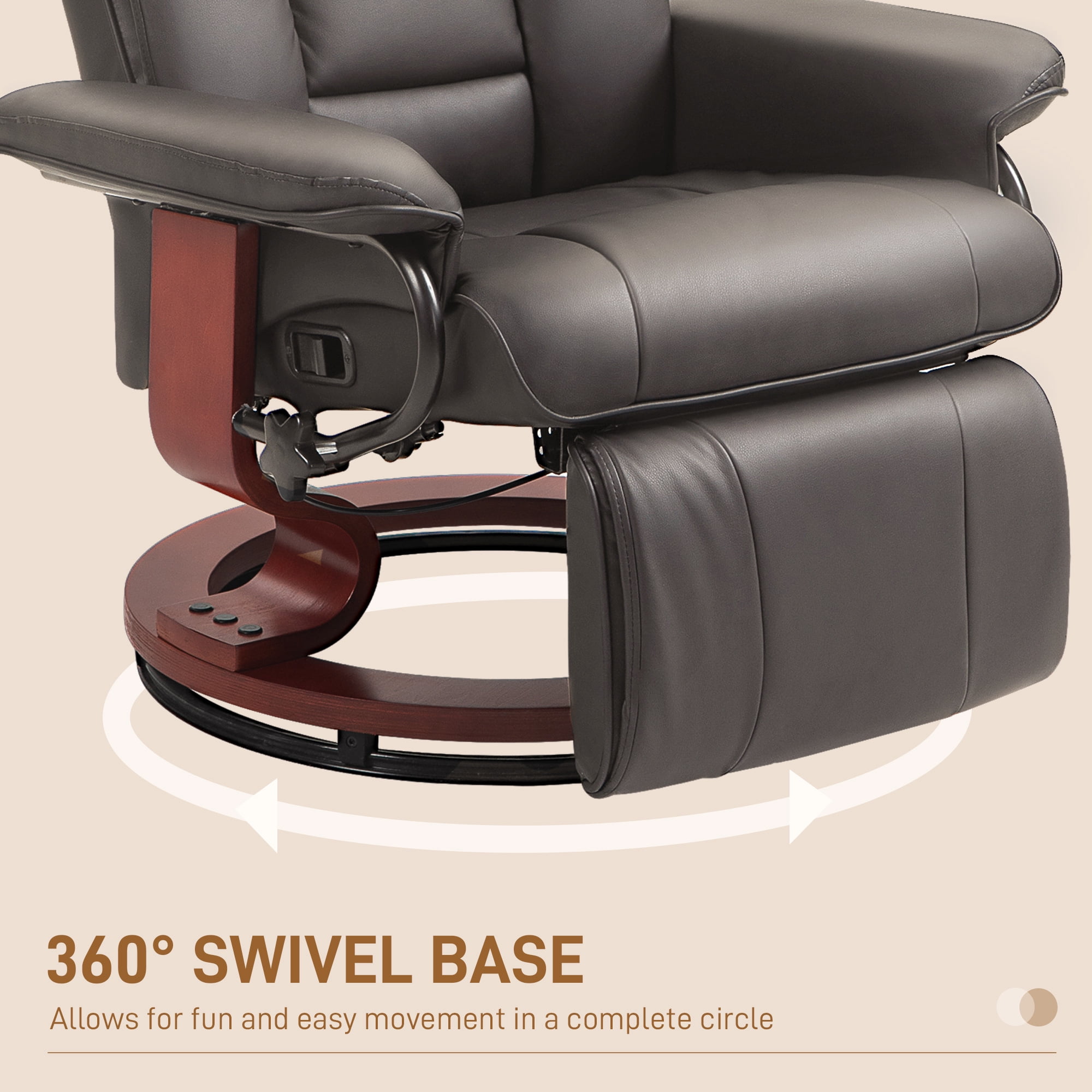 HOMCOM Swivel Recliner Chair w/ Footrest, PU Leather Reclining Chair, Brown