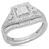 0.50 Carat (ctw) 10K White Gold Princess & Round Diamond Ladies Engagement Ring Bridal Set 1/2 CT