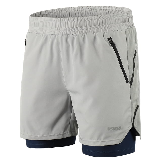 Men 2 in 1 Running Shorts Quick Drying Breathable Active Training Exercise Jogging Marathon Cycling Shorts