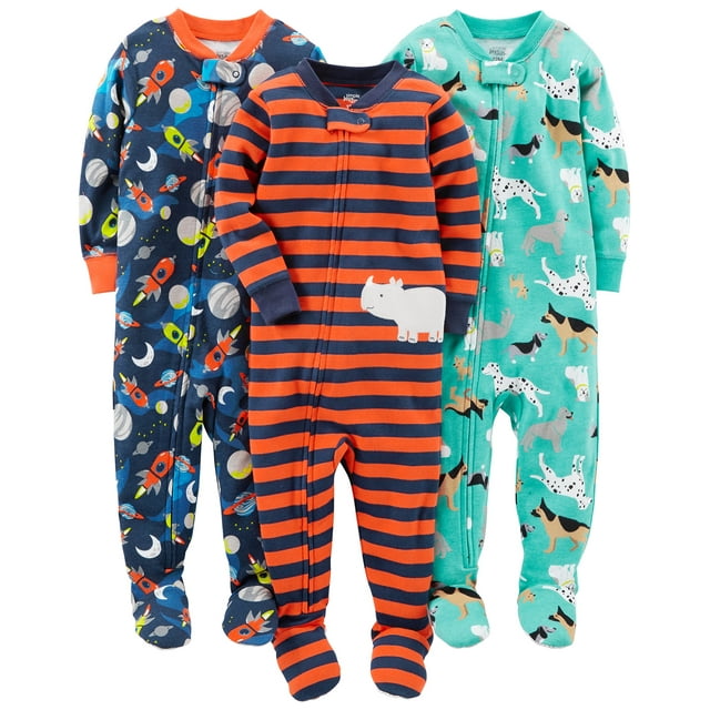 Pijama de algodón con pies ajustados, paquete de 3 unidades, 12 meses