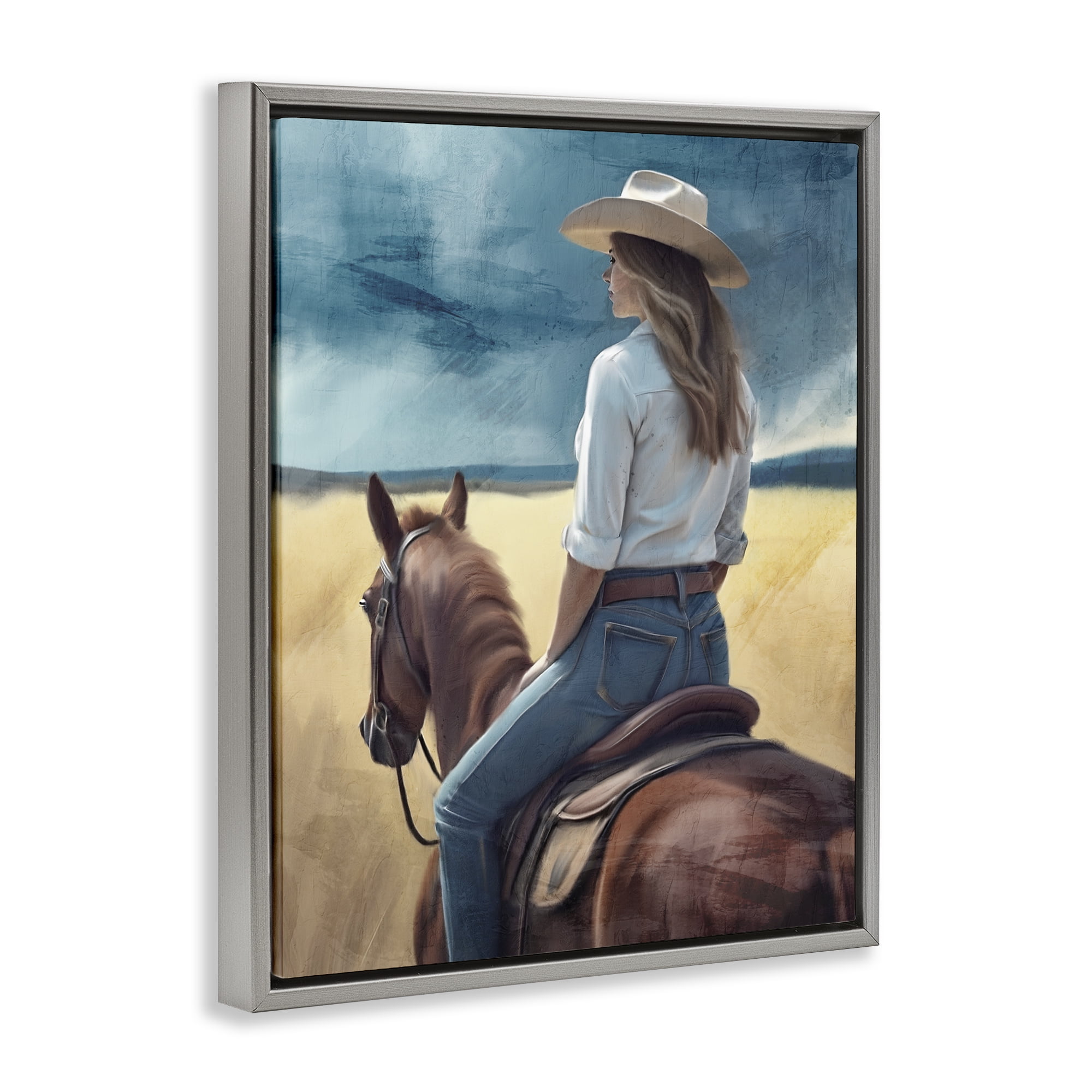 Countryside Cowgirl View Gray Framed Floater Canvas Wall Art, design by Kim Allen