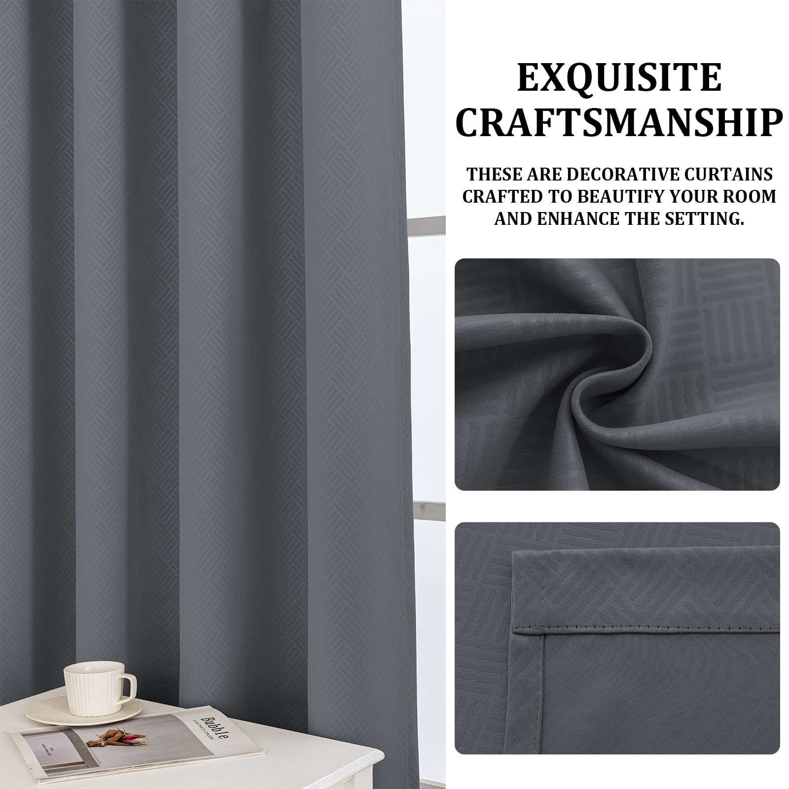 JIATER Blackout Curtains Set of 2 Panels for Bedroom Living Room 42 x 63 in,Thermal Insulated Room Darkening Blackout Curtains with Grommet,Dark Gray