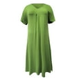 thumbnail image 4 of Autumn Wedding Guest Dress Womens Casual Plus Size Dress V Neck Solid Color Loose Fit Short Sleeve Woman Dresses Elegant Casual Green One Size, 4 of 5