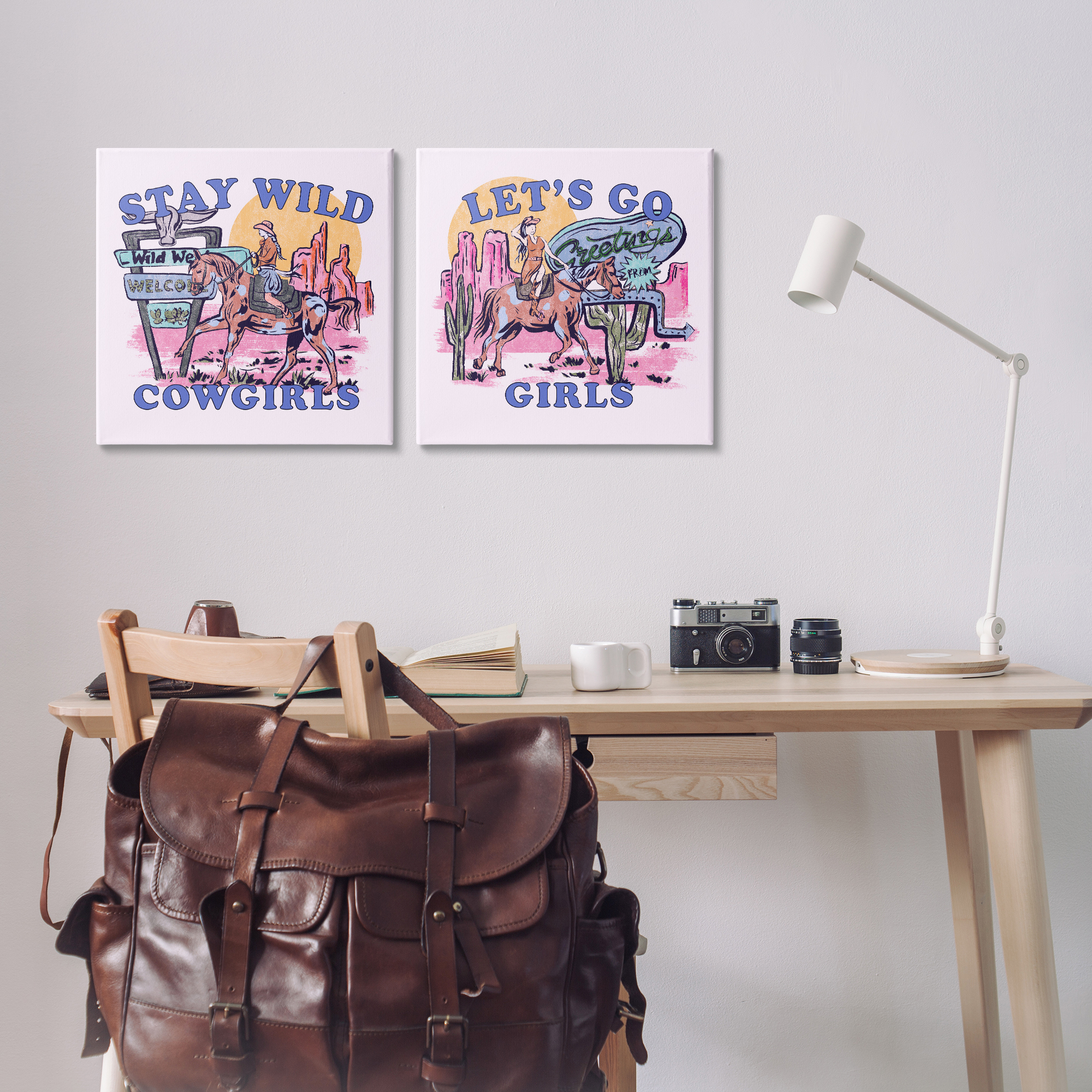 Stupell Industries Pink Cowgirl Phrases Entertainment Painting Wrapped Canvas Art Print Wall Art, 17 x 17, Set of 2