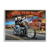 Stupell Industries Bone Wild Motorcycle Dog Transportation Painting Gray Framed Art Print Wall Art, 14 x 11