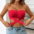 thumbnail image 5 of Women Strapless Bras Cross-Side Support Sexy Lace Wireless Bandeau Bra Non Wireless No Underwire Padded Tube Bra, 5 of 9