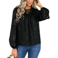 thumbnail image 4 of SAYOO Blusa de Manga Larga para Mujer, Blusa de Cuello Redondo con Botones en la Espalda con Patrón de Jacquard de Color Sólido, Tops de Calle de Ajuste Suelto SAYOO  Moda, 4 of 9