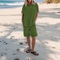 thumbnail image 3 of 2 Peice Short Sets for Women Short Sleeve Cotton Linen Shirts Matching Wide Leg Shorts Comfy Breathable Summer Outfits, XL, 3 of 8