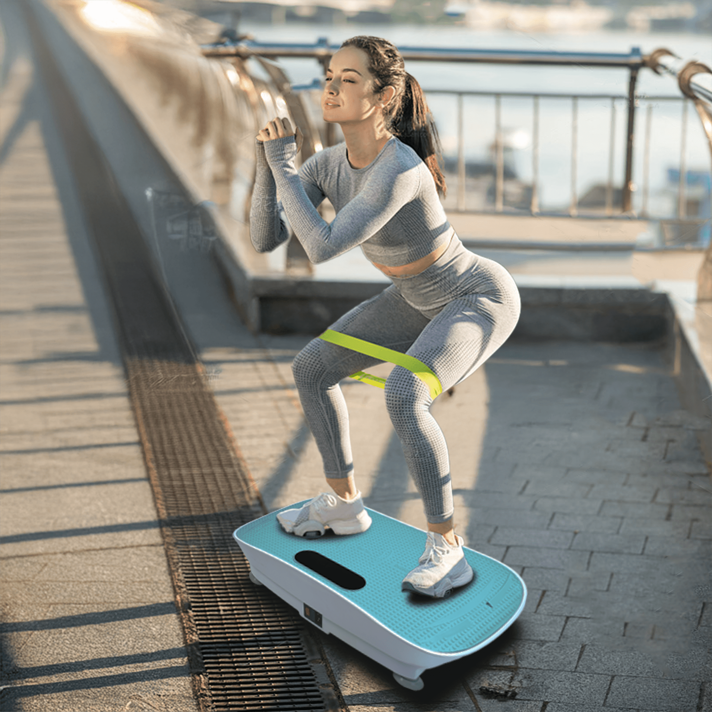 Full Body Vibrating Platform Fitness Machine Blue 10 Frequency Levels Weight Loss Fat Burning Massage