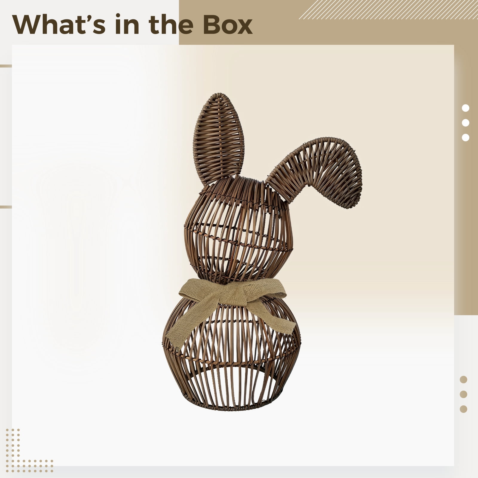 Handmade Rattan Easter Bunny Basket, Brown Bunny Decor with Fabric Bow, 5.91 x 11.81 in /15 x 30 cm, Suitable for Home Decoration, Easter Themes, Cute Rabbit Figurine