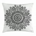 thumbnail image 1 of Henna Throw Pillow Cushion Cover, Sunflower Pattern in Doodle Style with Geometrical Elements Circles and Lines Print, Decorative Square Accent Pillow Case, 24 X 24 Inches, Black White, by Ambesonne, 1 of 2