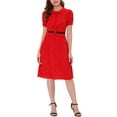 thumbnail image 1 of Vestido Vintage Floral con Cuello Peter Pan para Mujer Inspire Chic, Largo a la Rodilla, Casual, Talla XL, Rojo, 1 of 7
