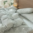 thumbnail image 2 of MooMee Striped Duvet Cover Set King 100% Washed Cotton Linen Like Textured Breathable 3-Piece (Heathered Green& White Classic Stripes), 2 of 8