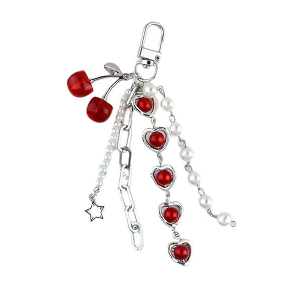 tegongse Pearls Heart Star Keychain Simple Car Key Chain Cherry Shape Hanging Ornaments Keyrings Bag Pendant Keychain Accessories