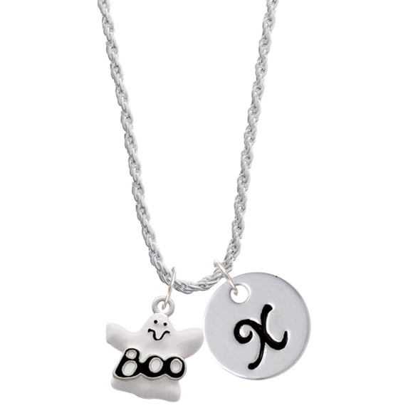 Delight Jewelry Silvertone BOO Ghost Silvertone Script Initial Disc - X - Charm Necklace, 20"+3"