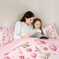 thumbnail image 4 of Manfei Kawaii Duck Goose Bedding Comforter Set 7pcs, Happy Birthday Party Queen Bedding Sets, Girly Pink Cartoon Christmas Reversible Queen Sheet Sets, Microfiber Bedroom Decor, 4 of 7