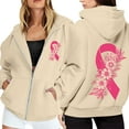 thumbnail image 2 of Womens Jacket Women's Zip Up Hoodie Pullover Cancer Awareness Month Long Sleeve Pocket Drawstring Casual Hooded Sweatshirt Winter Coats for Women Beige L, 2 of 6