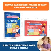 Magic Grooved Writing Practice for Kids Ages 3-8, Reusable Grooved Handwriting Workbooks,Large-Scale Writing Workbook, Kindergarten Workbook, 10.24 x 7.29 inches (7 Books + Pens)