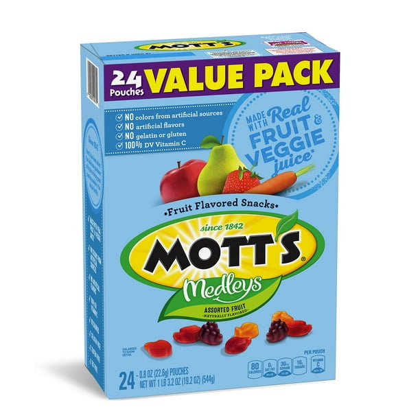 Mott's Medleys Assorted Fruit Flavored Snacks Pouches, 0.8 Oz., 24