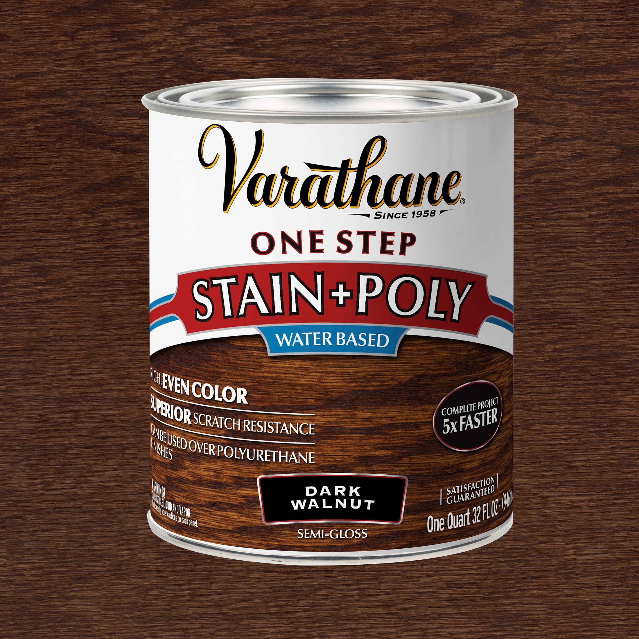 (2 pack) Dark Walnut, Varathane One Step Interior Wood Stain + Polyurethane, Semi-Gloss -337037, Quart