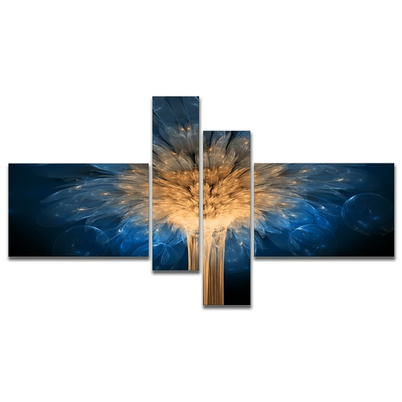 Designart 'Fractal 3D Blue Dragon Flower ' Abstract Canvas Art Print