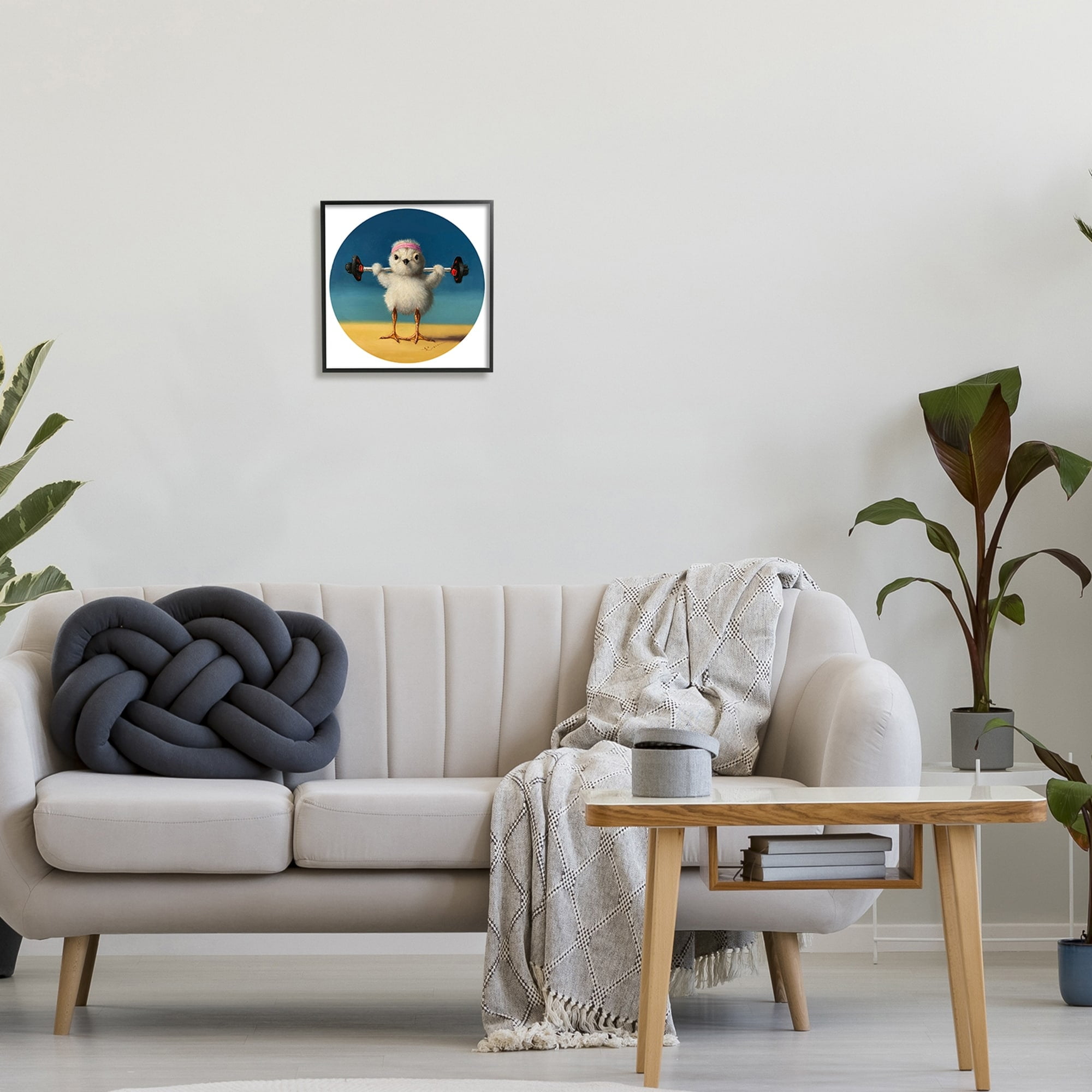 Stupell Industries Born Strong Little Chicken Bird Lifting Weights,17 x 17, Design by Lucia Heffernan