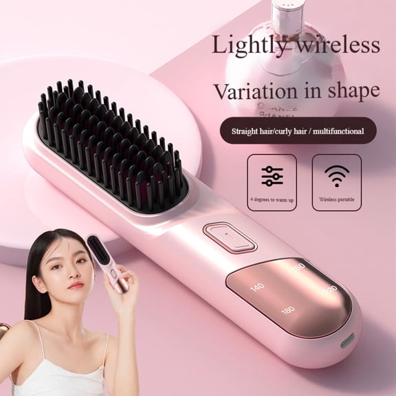 Numoya Go Brush Pro, Numoya Portable Straightener Brush - GoBrush Pro, with USB Rechargeable and 4 Temp-Settings, for Women All Hair Types, Pink